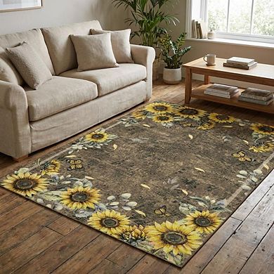 Modern Floral Area Rug Non Slip Foldable Ultra Thin Non Shedding Floor Cover for Bedroom Playroom