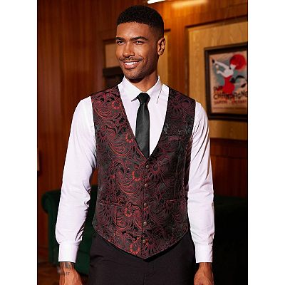 COOFANDY Mens Suit Vest Paisley Victorian Vests V-Neck Steampunk