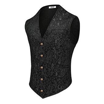 COOFANDY Mens Suit Vest Paisley Victorian Vests V-Neck Steampunk Waistcoat Tuxedo Vest Halloween