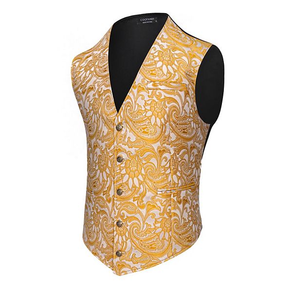COOFANDY Mens Suit Vest Paisley Victorian Vests V-Neck Steampunk