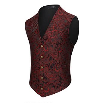 COOFANDY Mens Suit Vest Paisley Victorian Vests V-Neck Steampunk Waistcoat Tuxedo Vest Halloween