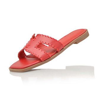 Stitched H-Strap Flat Slide Sandals for Women