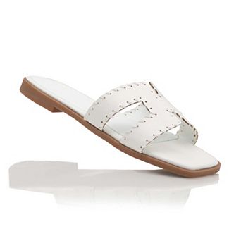Stitched H-Strap Flat Slide Sandals for Women
