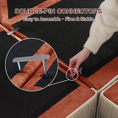 Button-Tufted Modular Sectional Sofa with 2 Ottomans-Sillysis