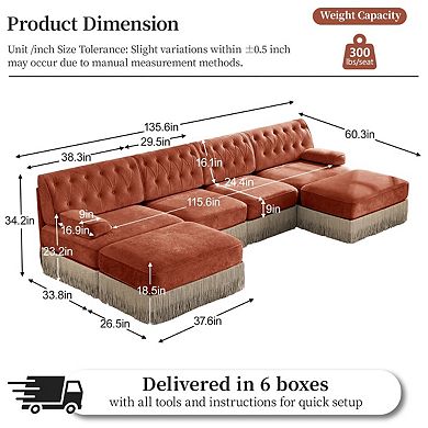 Button-Tufted Modular Sectional Sofa with 2 Ottomans-Sillysis