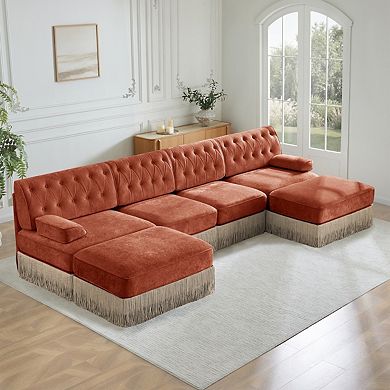 Button-Tufted Modular Sectional Sofa with 2 Ottomans-Sillysis