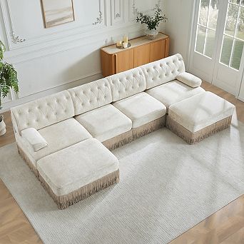 Button-Tufted Modular Sectional Sofa with 2 Ottomans-Sillysis
