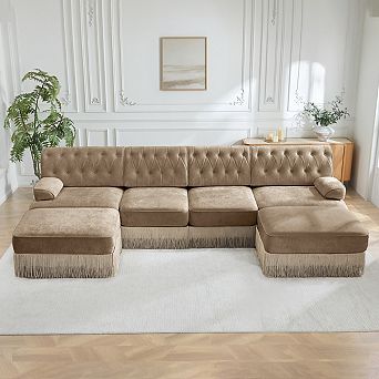 Button-Tufted Modular Sectional Sofa with 2 Ottomans-Sillysis