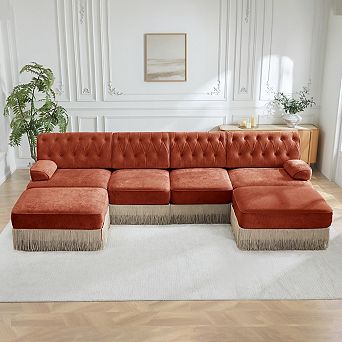 Button-Tufted Modular Sectional Sofa with 2 Ottomans-Sillysis