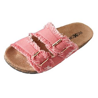 Roxoni Women's Double Buckle Slide Sandals with Cushioned EVA Insole