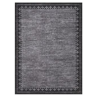 Modern Bordered Area Rug Non Slip Foldable Low Pile Ultra Thin Pet Friendly Floor Cover for Bedroom
