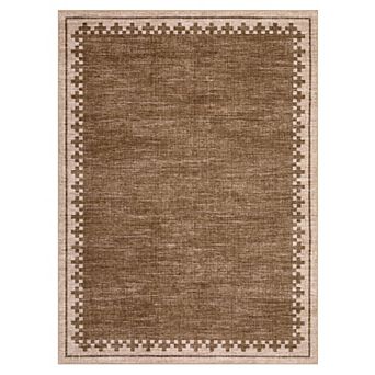 Modern Bordered Area Rug Non Slip Foldable Low Pile Ultra Thin Pet Friendly Floor Cover for Bedroom