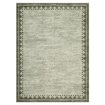 Modern Bordered Area Rug Non Slip Foldable Low Pile Ultra Thin Pet Friendly Floor Cover for Bedroom