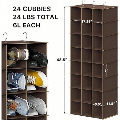 8-Tier Hanging Storage Organizer, 24 Cubbies, Reinforced Metal Frame, Versatile Use