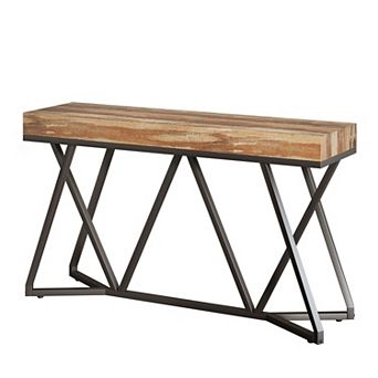 Slim Industrial Entryway Table with Metal Base, Wood Look Sofa Table for Small Spaces