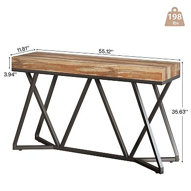 Slim Industrial Entryway Table with Metal Base, Wood Look Sofa Table for Small Spaces