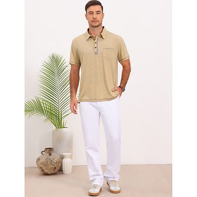 Men's Summer Casual Color Block Collared Pocket Short-Sleeve Polo Shirts