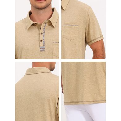 Men's Summer Casual Color Block Collared Pocket Short-Sleeve Polo Shirts