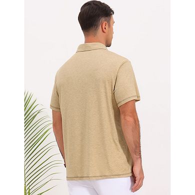 Men's Summer Casual Color Block Collared Pocket Short-Sleeve Polo Shirts