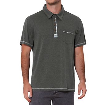 Men's Summer Casual Color Block Collared Pocket Short-Sleeve Polo Shirts