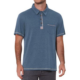 Men's Summer Casual Color Block Collared Pocket Short-Sleeve Polo Shirts