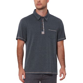 Men's Summer Casual Color Block Collared Pocket Short-Sleeve Polo Shirts