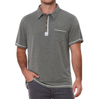 Men's Summer Casual Color Block Collared Pocket Short-Sleeve Polo Shirts