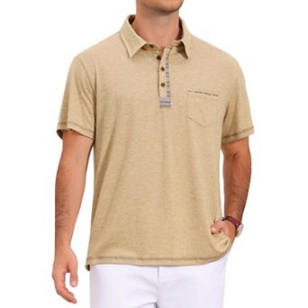 Men's Summer Casual Color Block Collared Pocket Short-Sleeve Polo Shirts