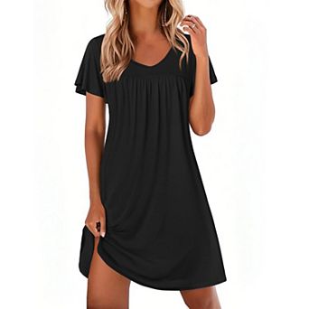 Ekouaer Nightgowns for Women Short Sleeve Sleep Shirts Pleated Night Dress V Neck Night Shirts Soft