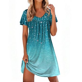 Ekouaer Nightgowns for Women Short Sleeve Sleep Shirts Pleated Night Dress V Neck Night Shirts Soft