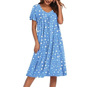 Ekouaer Nightgowns for Women Short Sleeve Sleep Shirts Pleated Night Dress V Neck Night Shirts Soft