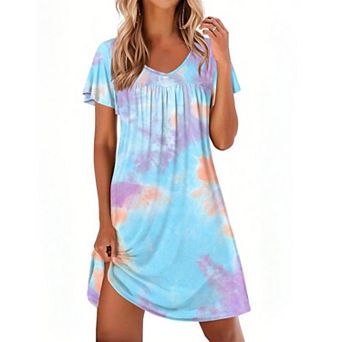 Ekouaer Nightgowns for Women Short Sleeve Sleep Shirts Pleated Night Dress V Neck Night Shirts Soft