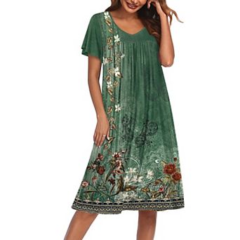 Ekouaer Nightgowns for Women Short Sleeve Sleep Shirts Pleated Night Dress V Neck Night Shirts Soft