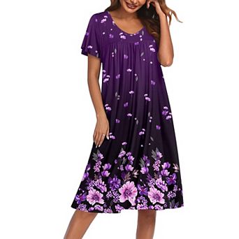 Ekouaer Nightgowns for Women Short Sleeve Sleep Shirts Pleated Night Dress V Neck Night Shirts Soft