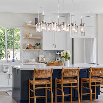 Modern Farmhouse 10-Light Linear Kitchen Island Chandelier With Seeded Glass Shades