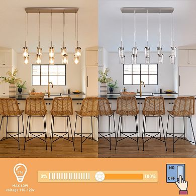 Modern Farmhouse 10-Light Linear Kitchen Island Chandelier With Seeded Glass Shades