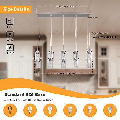 Modern Farmhouse 10-Light Linear Kitchen Island Chandelier With Seeded Glass Shades