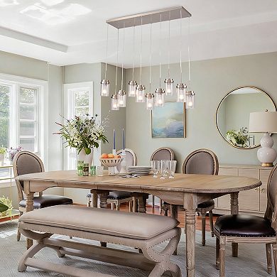 Modern Farmhouse 10-Light Linear Kitchen Island Chandelier With Seeded Glass Shades