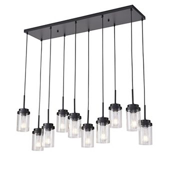 Modern Farmhouse 10-Light Linear Kitchen Island Chandelier With Seeded Glass Shades