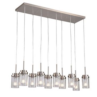Modern Farmhouse 10-Light Linear Kitchen Island Chandelier With Seeded Glass Shades