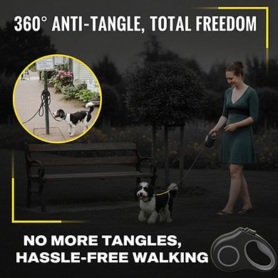 16Ft Retractable Dog Leash for Small Dogs up to 26lbs, 360° Tangle Free Black