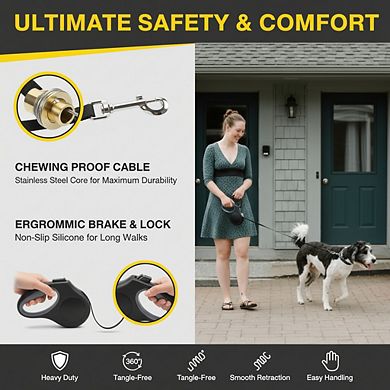 16Ft Retractable Dog Leash for Small Dogs up to 26lbs, 360° Tangle Free Black