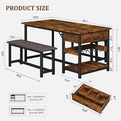 Farmhouse Dining Table Set for 4, Kitchen Dining Table Set with Upholstered Benches