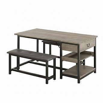 Farmhouse Dining Table Set for 4, Kitchen Dining Table Set with Upholstered Benches