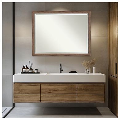 Pia Medium BRN Narrow Beveled Framed Bathroom Vanity Wall Mirror
