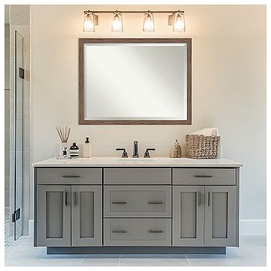 Pia Medium BRN Narrow Beveled Framed Bathroom Vanity Wall Mirror