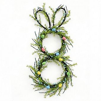 30" Spring Easter Wreath with Colorful Eggs, Greenery Artificial Rabbit Decor for Outside Wall