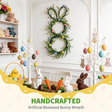 30" Spring Easter Wreath with Colorful Eggs, Greenery Artificial Rabbit Decor for Outside Wall