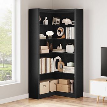 71.8" L-Shaped Corner Bookshelf: 5 tier Heavy-Duty Wooden Display Shelf for Home