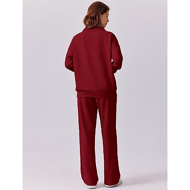 Pinspark Women's 2 Piece Outfit Quarter Zip Sweatshirt & Wide Leg Sweatpants Lounge Tracksuit